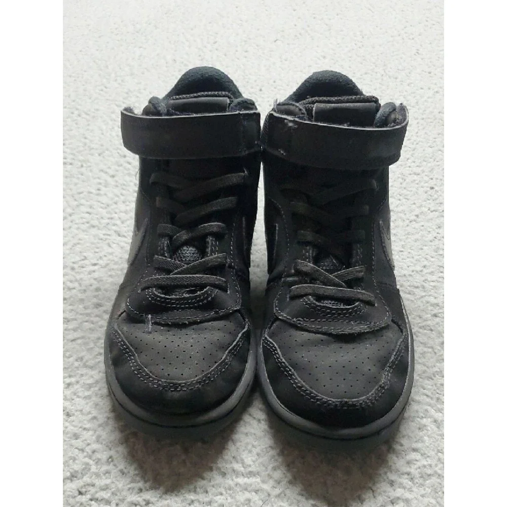 Nike Court Borough Mid 2 Black High-Top Lace & Strap Sneakers Size 1Y